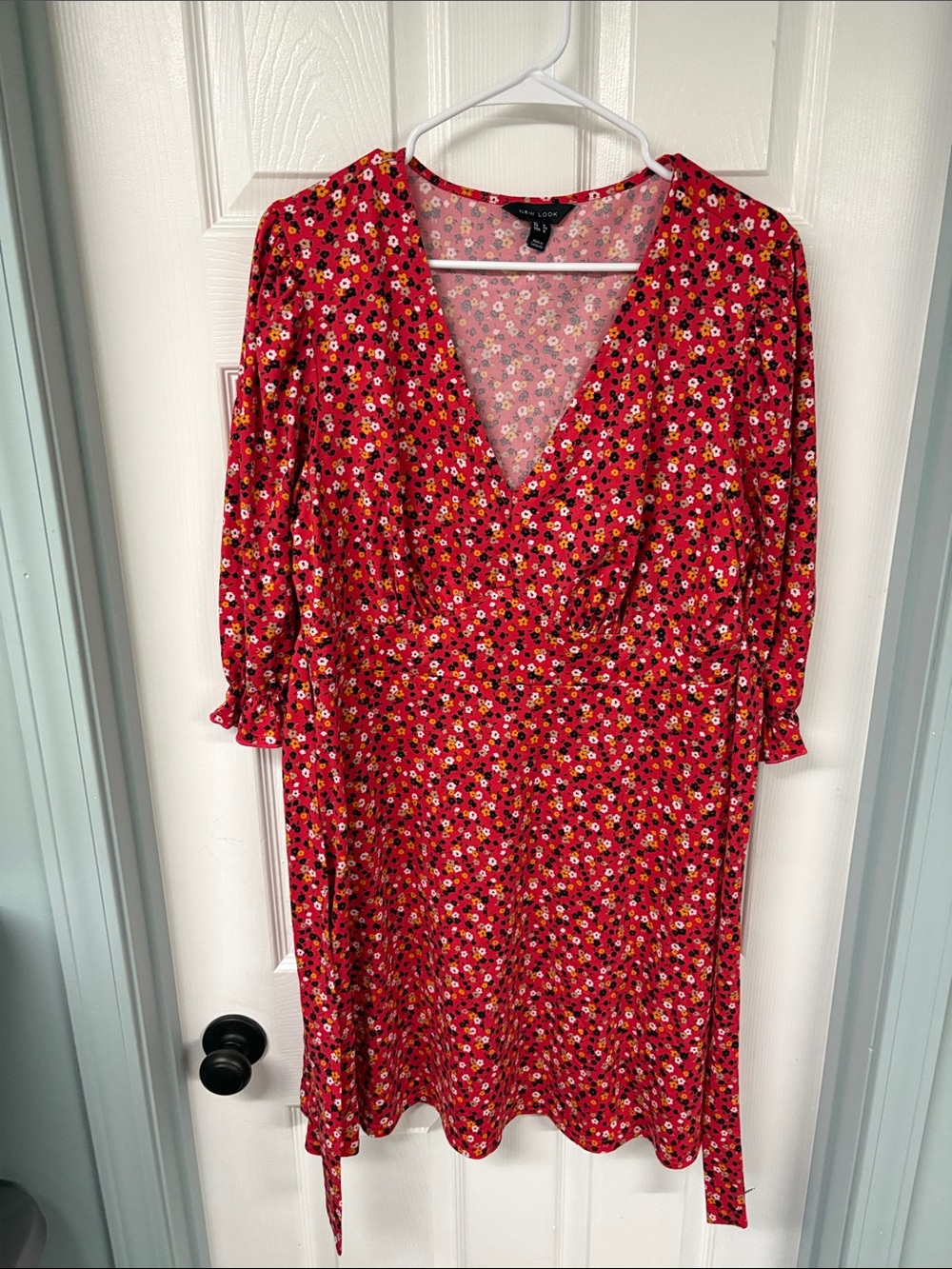 New Look Red Floral Wrap-Style Dress
